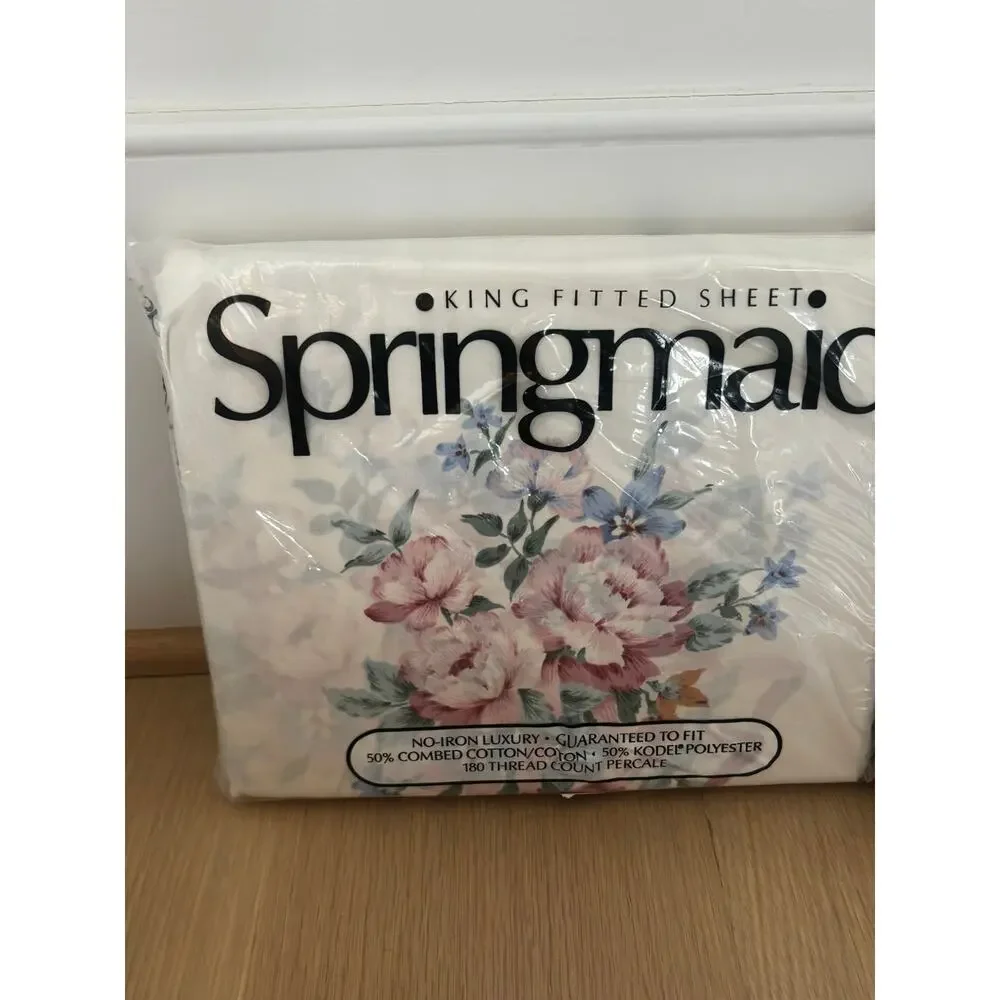 Vintage Springmaid Bridal Bouquet King Sheet Set NOS Floral Lace USA